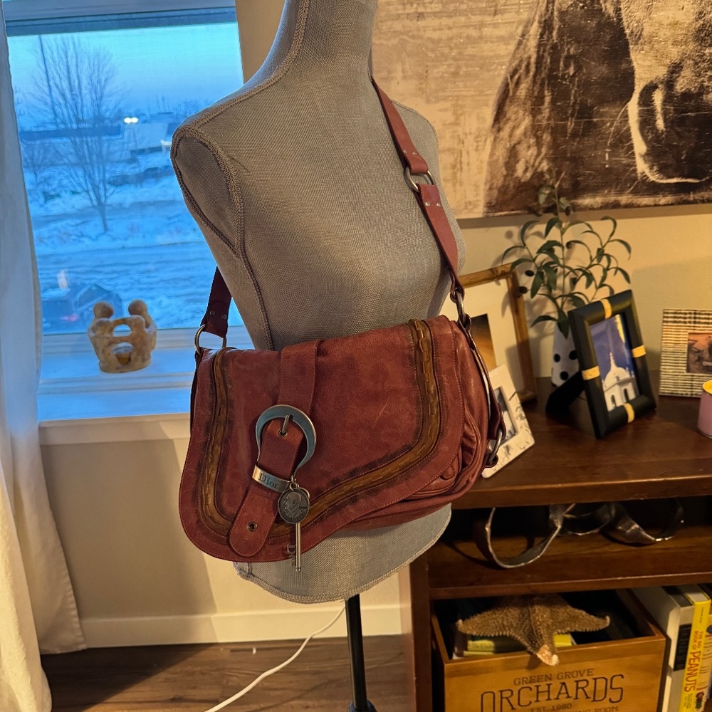 Christian Dior Gaucho Saddle Shoulder Bag Burgundy